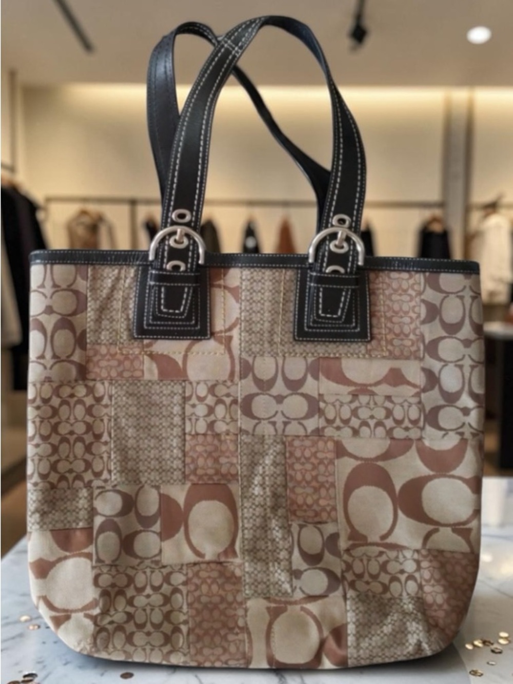 Coach canvas leather shoulder bag classic logo